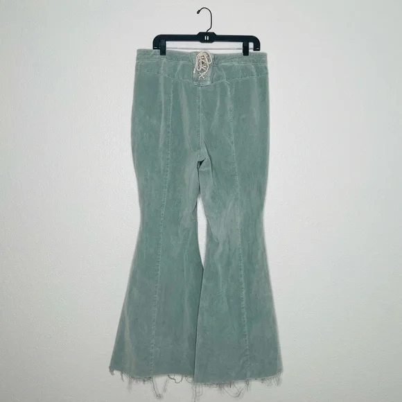 🌟SOLD🌟 Free People | CRVY Mint Corduroy Cord Lace Up Back Flare Jeans - Picture 5 of 12